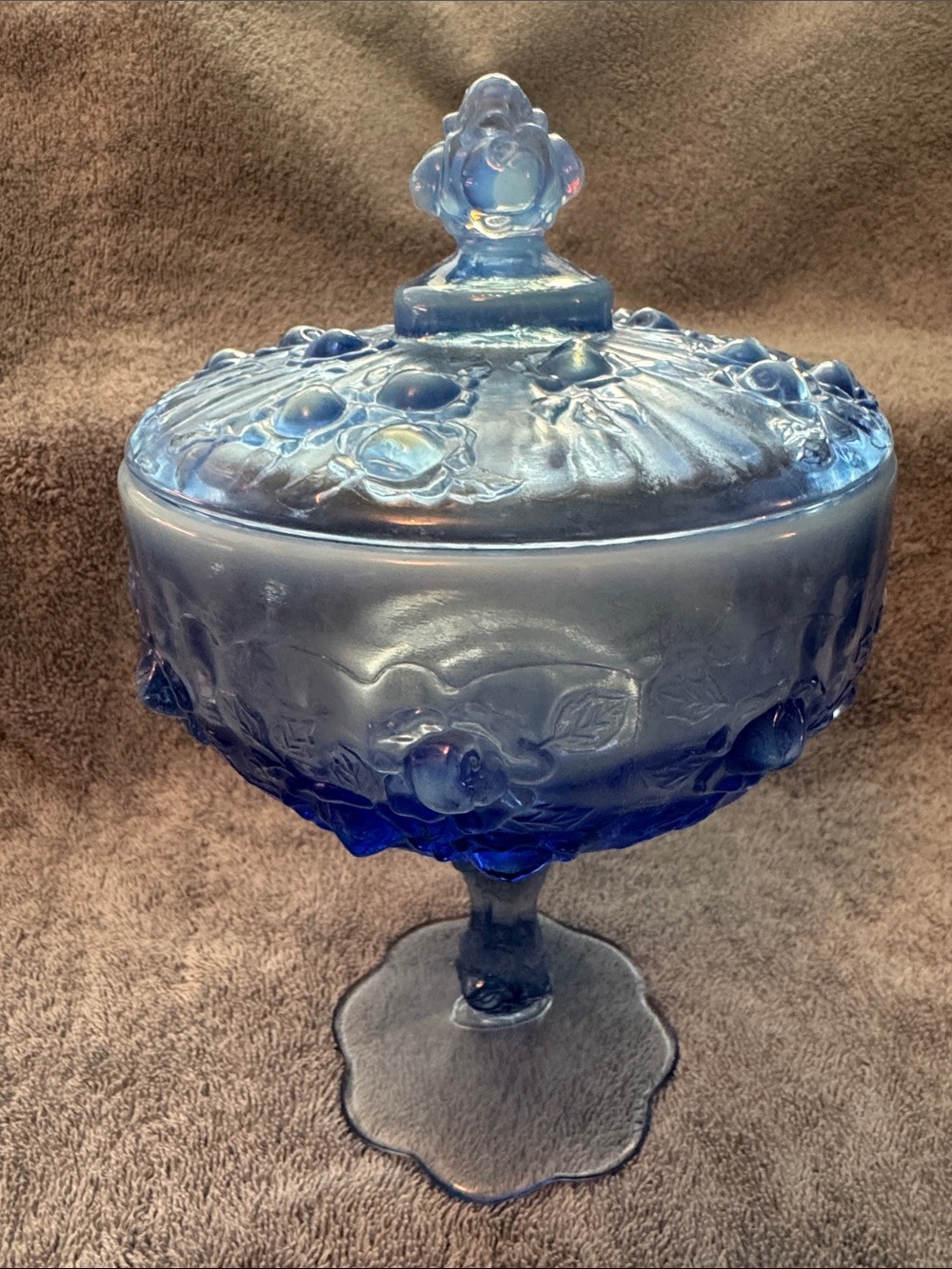 Fenton Blue Glass Lidded Compote Candy Dish Vintage